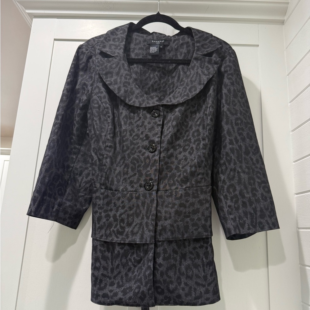 Sandro Women Black Animal Print Jacket Size 1X